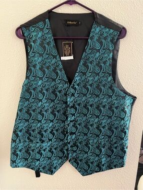 BNWT Dibangu Men's Black Vest with Teal Paisley Pattern